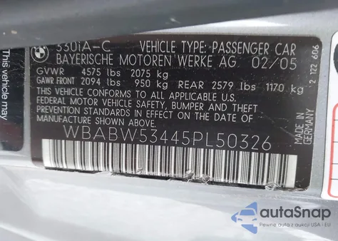 2005 BMW 330Ci z USA, uszkodzony, nr VIN WBABW53445PL50326